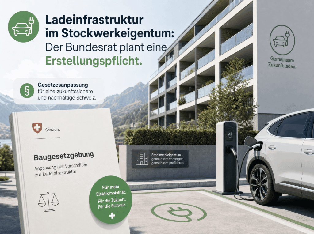 Elektroauto lädt an einer Ladestation in der Tiefgarage eines Mehrfamilienhauses